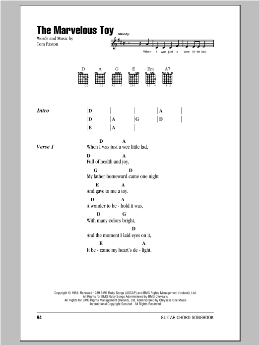 Download Peter, Paul & Mary The Marvelous Toy Sheet Music and learn how to play Lyrics & Chords PDF digital score in minutes