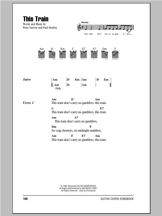 Download Peter, Paul & Mary This Train Sheet Music and learn how to play Lyrics & Chords PDF digital score in minutes