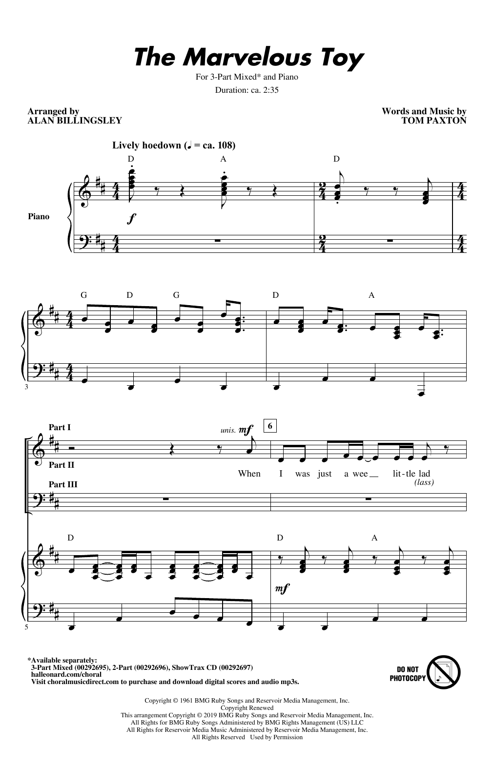 Download Peter, Paul and Mary The Marvelous Toy (arr. Alan Billingsley) Sheet Music and learn how to play 2-Part Choir PDF digital score in minutes