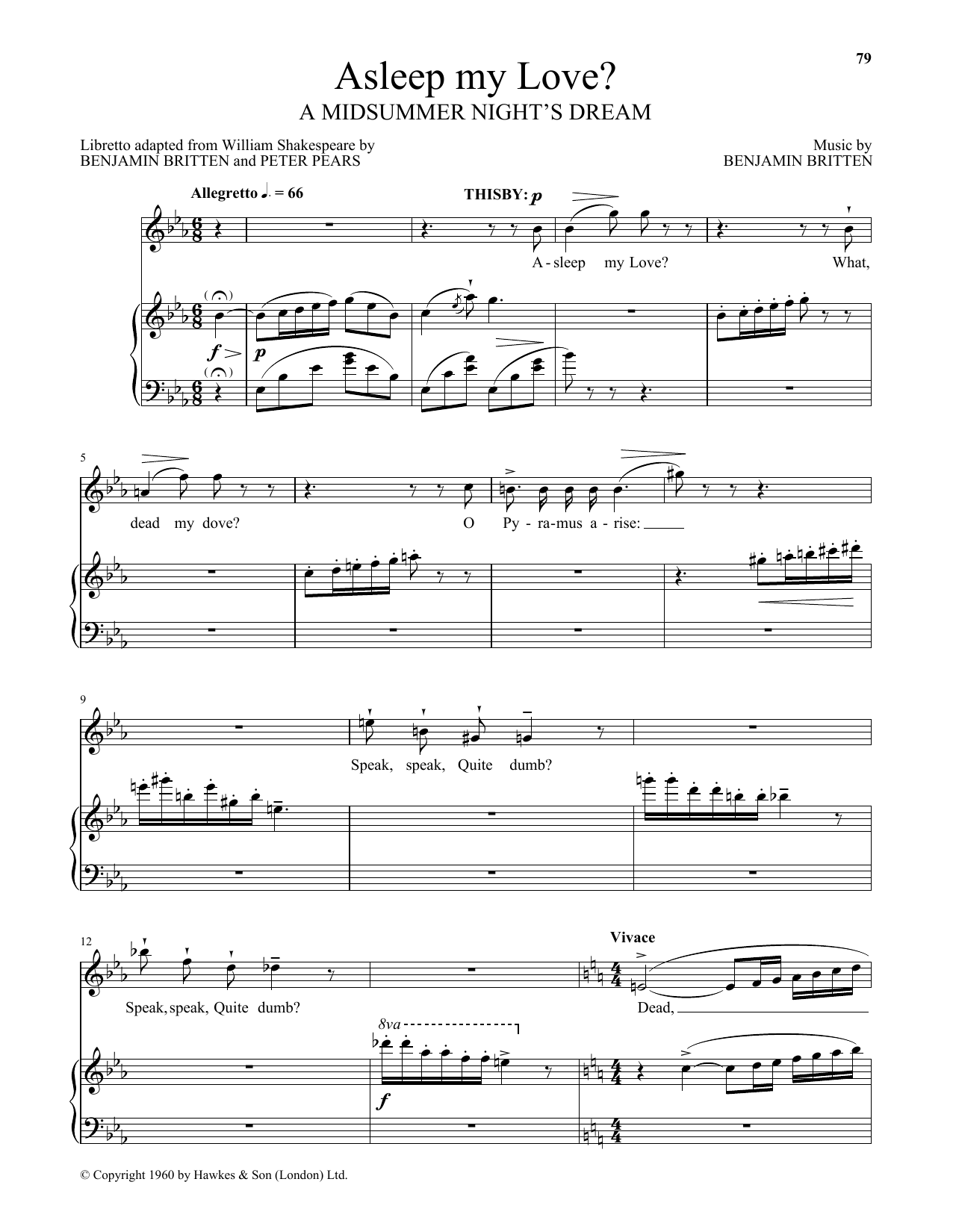 Download Peter Pears Asleep My Love? Sheet Music and learn how to play Piano & Vocal PDF digital score in minutes