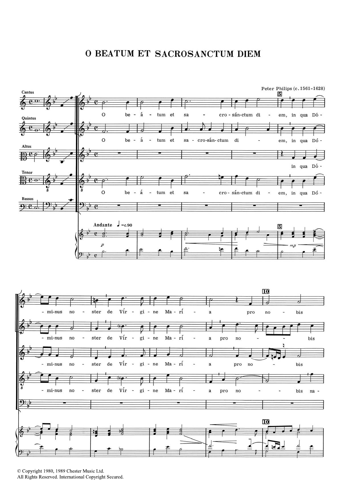 Download Peter Philips O Beatum Et Sacrosanctum Diem Sheet Music and learn how to play Choral SAATB PDF digital score in minutes