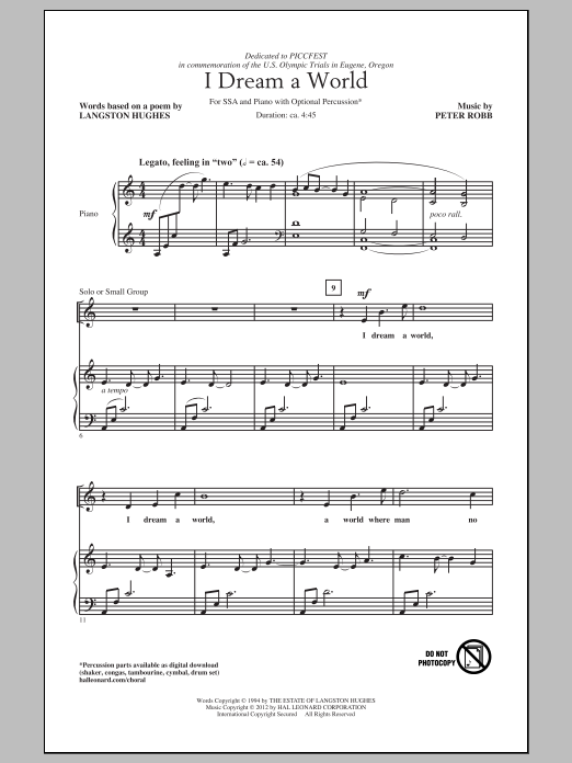 Download Peter Robb I Dream A World Sheet Music and learn how to play SSA PDF digital score in minutes