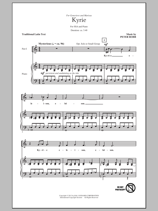 Download Peter Robb Kyrie And Sanctus Sheet Music and learn how to play SSA PDF digital score in minutes