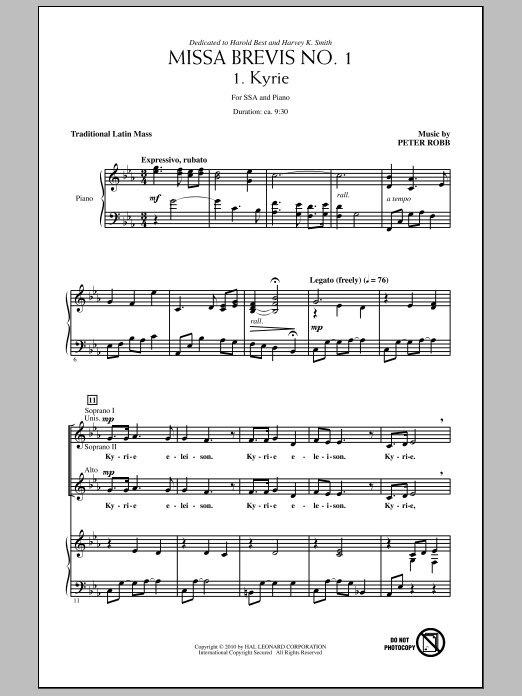 Download Peter Robb Missa Brevis No. 1 Sheet Music and learn how to play SSA Choir PDF digital score in minutes