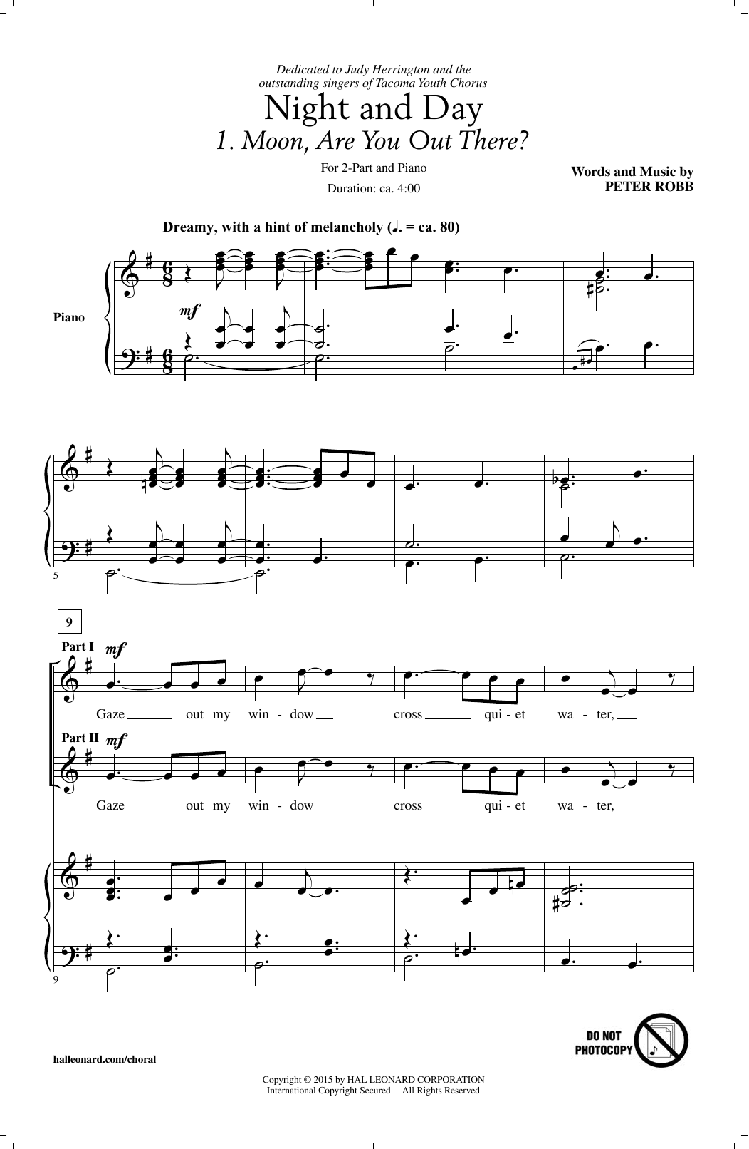 Download Peter Robb Moon Are You Out There? Sheet Music and learn how to play 2-Part Choir PDF digital score in minutes