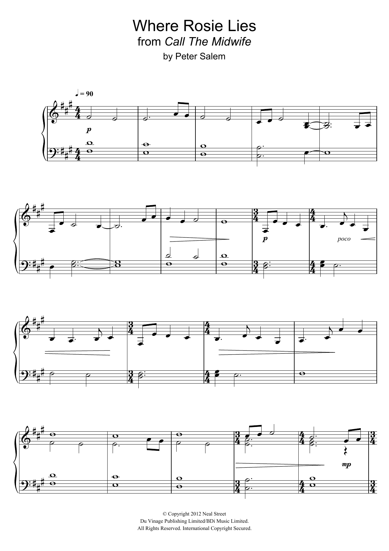 Download Peter Salem Where Rosie Lies (from 'Call The Midwife') Sheet Music and learn how to play Piano PDF digital score in minutes