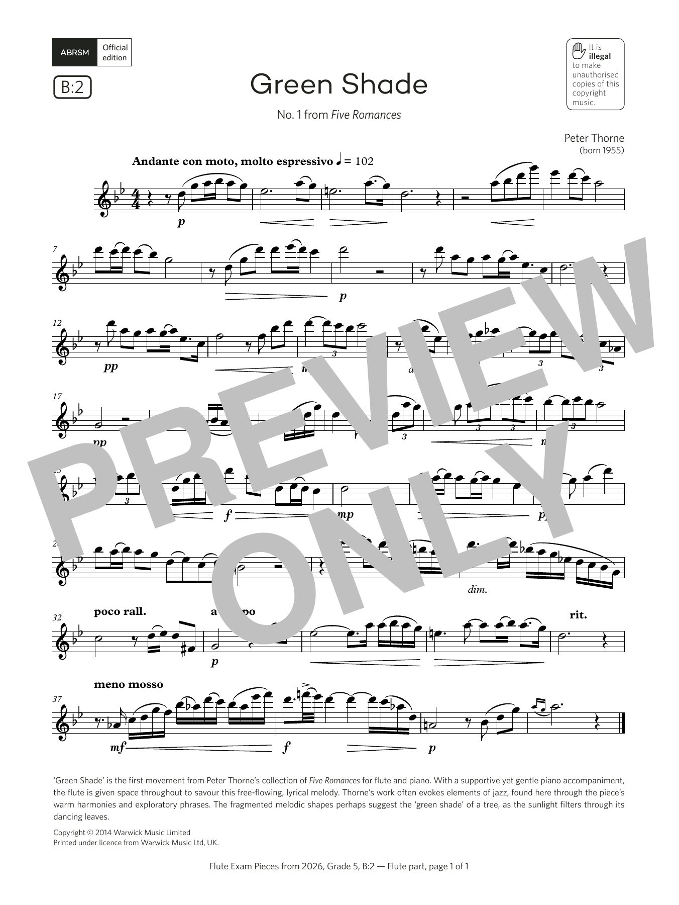 Download Peter Thorne Green Shade (Grade 5, list B2, from the ABRSM Flute Syllabus from 2026) Sheet Music and learn how to play Flute Solo PDF digital score in minutes