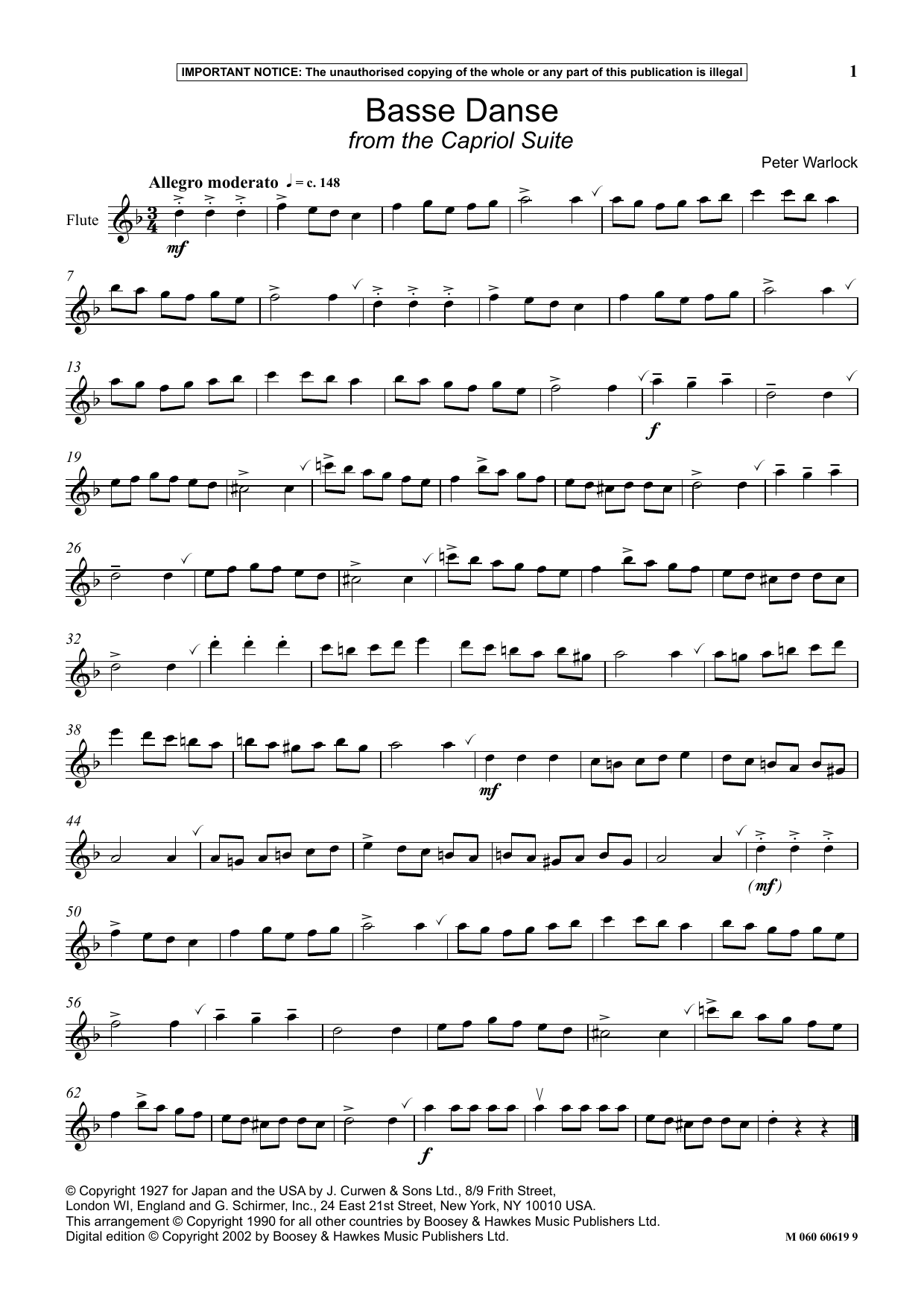 Download Peter Warlock Basse Danse (from The Capriol Suite) Sheet Music and learn how to play Instrumental Solo PDF digital score in minutes