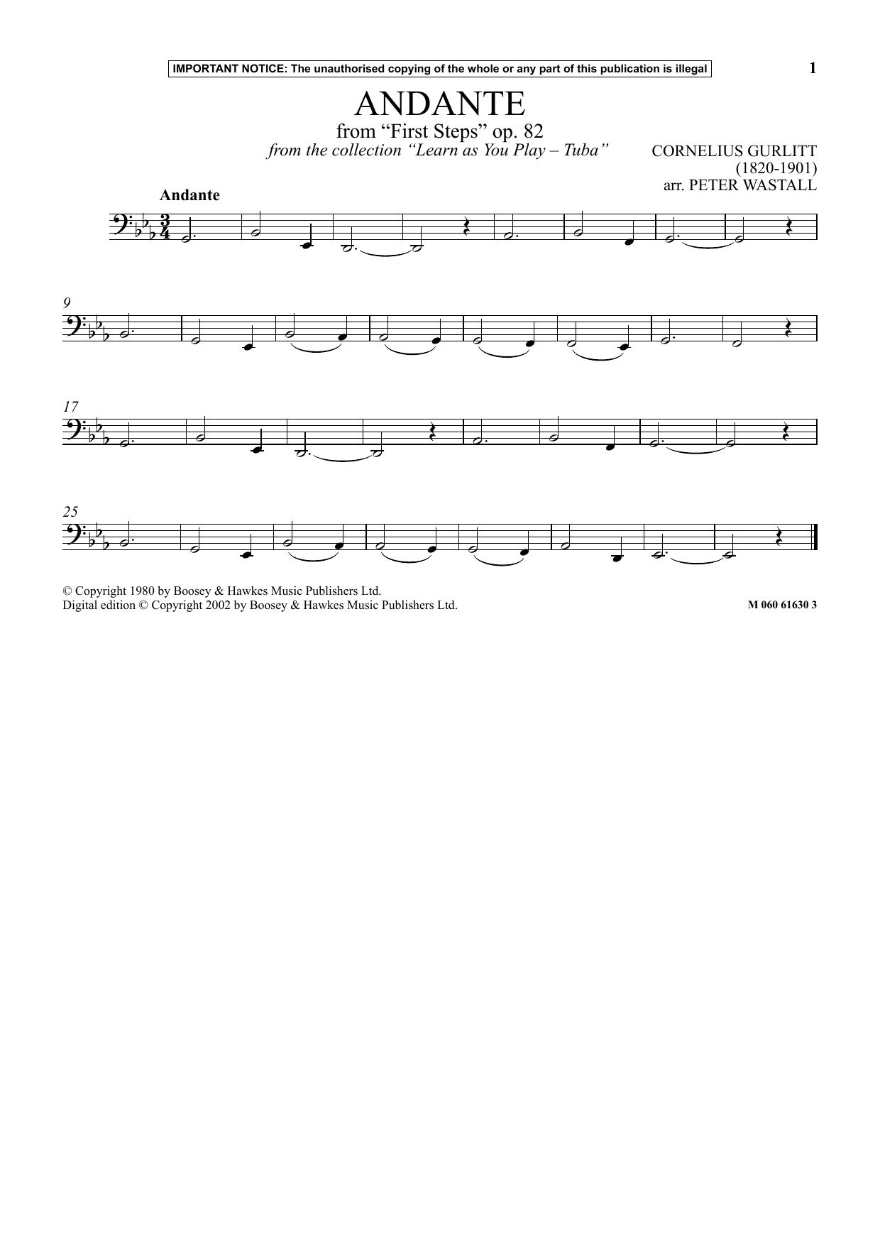 Download Peter Wastall Andante From First Steps, Op. 82 (from Learn As You Play Tuba ) Sheet Music and learn how to play Instrumental Solo PDF digital score in minutes