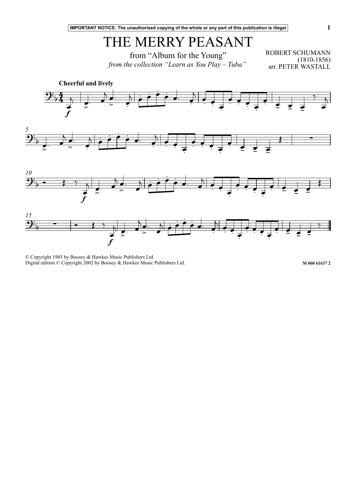 Download Peter Wastall The Merry Peasant (from Album For The Young) (from Learn As You Play Tuba) Sheet Music and learn how to play Instrumental Solo PDF digital score in minutes