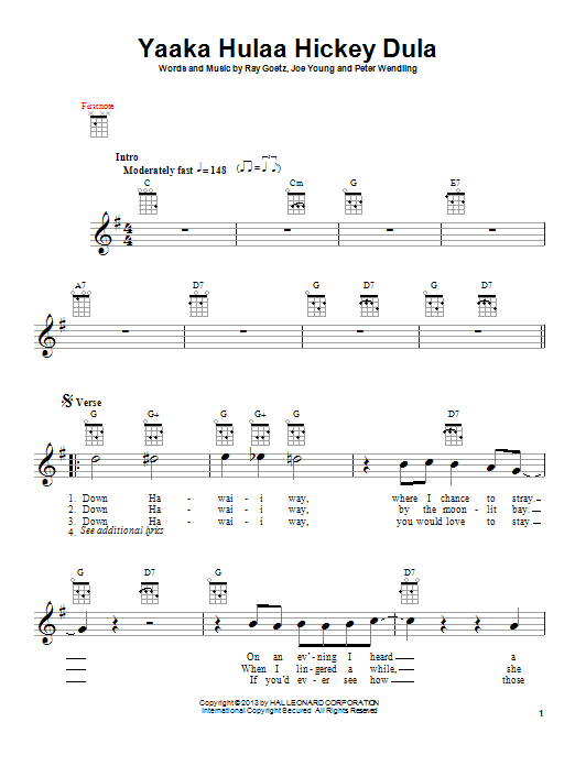 Download Peter Wendling Yaaka Hulaa Hickey Dula Sheet Music and learn how to play Ukulele PDF digital score in minutes