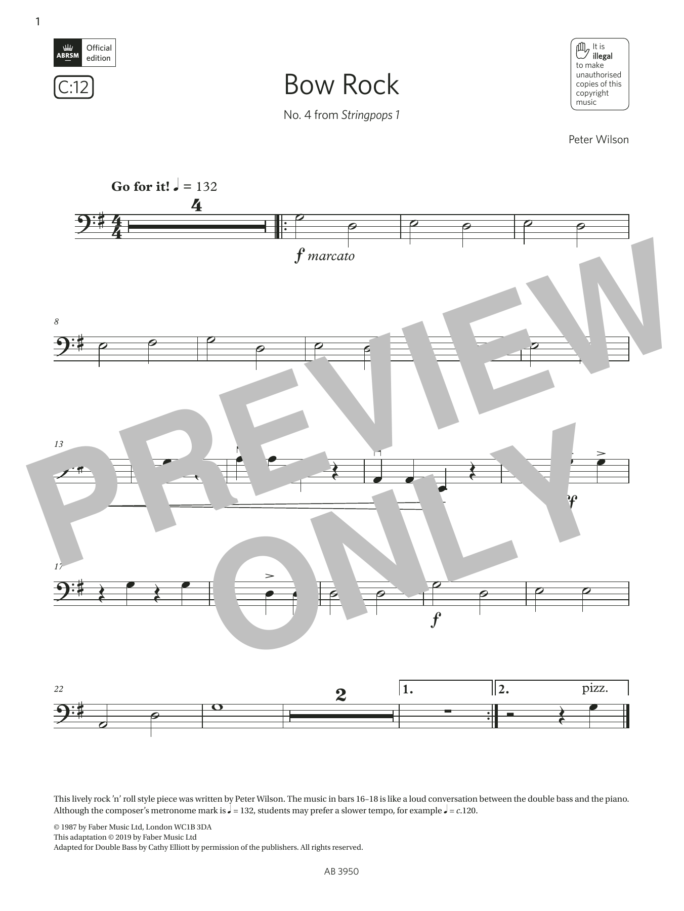 Download Peter Wilson Bow Rock (Grade Initial, C12, from the ABRSM Double Bass Syllabus from 2024) Sheet Music and learn how to play String Bass Solo PDF digital score in minutes