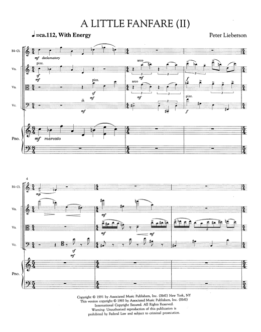 Download Peter Lieberson Little Fanfare (II) Sheet Music and learn how to play Chamber Group PDF digital score in minutes