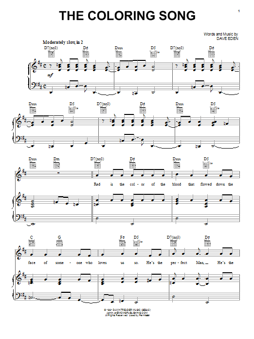 Download Petra The Coloring Song Sheet Music and learn how to play Piano, Vocal & Guitar (Right-Hand Melody) PDF digital score in minutes