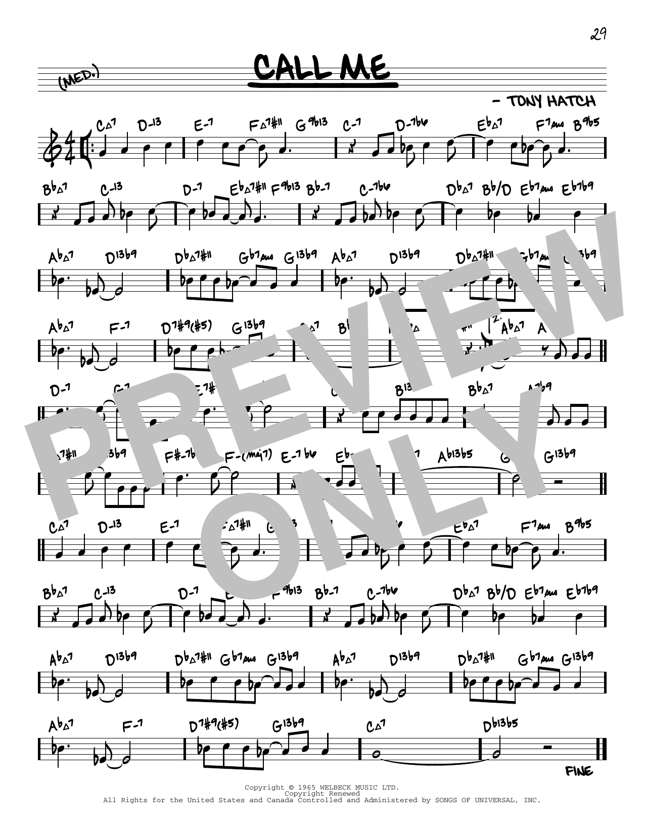 Download Petula Clark Call Me (arr. David Hazeltine) Sheet Music and learn how to play Real Book – Enhanced Chords PDF digital score in minutes