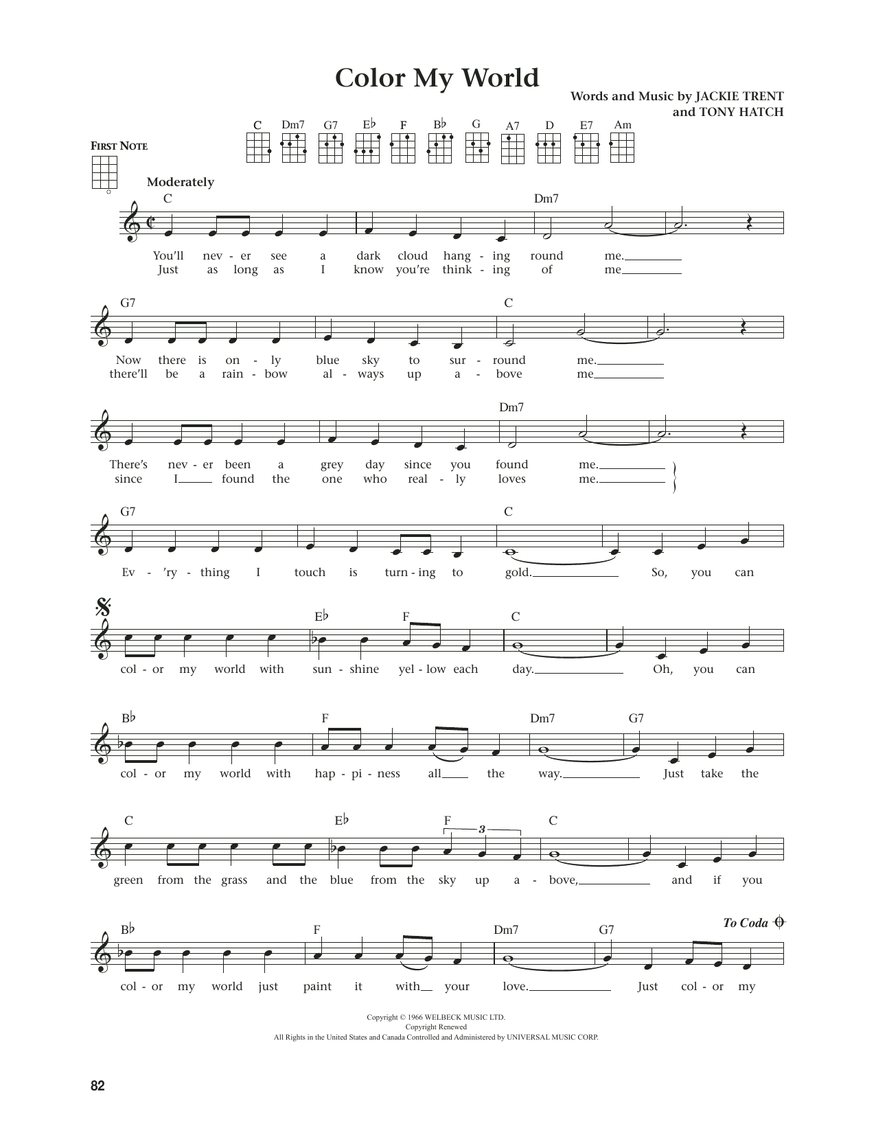 Download Petula Clark Color My World (from The Daily Ukulele) (arr. Jim Beloff) Sheet Music and learn how to play Ukulele PDF digital score in minutes