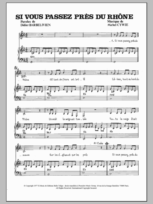 Download Petula Clark Si Vous Passez Pres Du Rhone Sheet Music and learn how to play Piano & Vocal PDF digital score in minutes