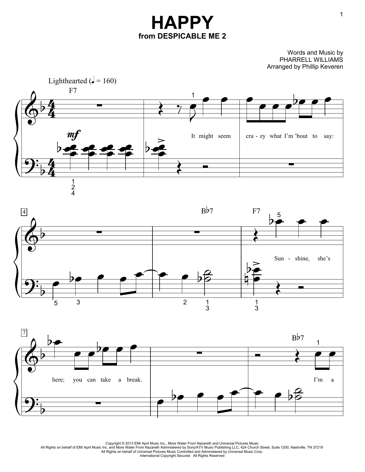 Download Pharrell Williams Happy Sheet Music and learn how to play Piano (Big Notes) PDF digital score in minutes