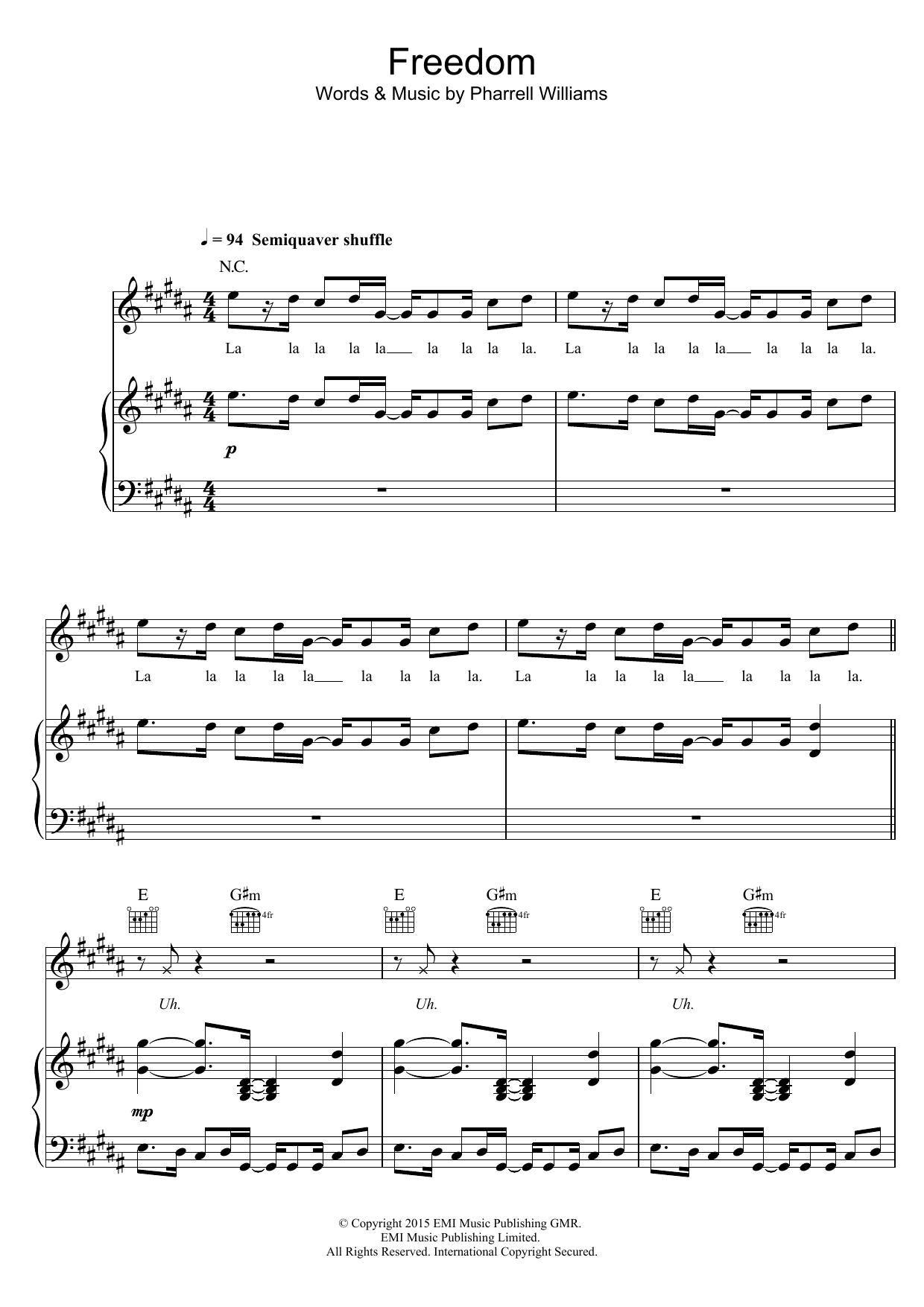Download Pharrell Williams Freedom Sheet Music and learn how to play Piano, Vocal & Guitar (Right-Hand Melody) PDF digital score in minutes