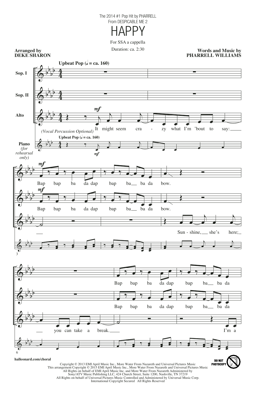 Download Deke Sharon Happy Sheet Music and learn how to play SSA PDF digital score in minutes