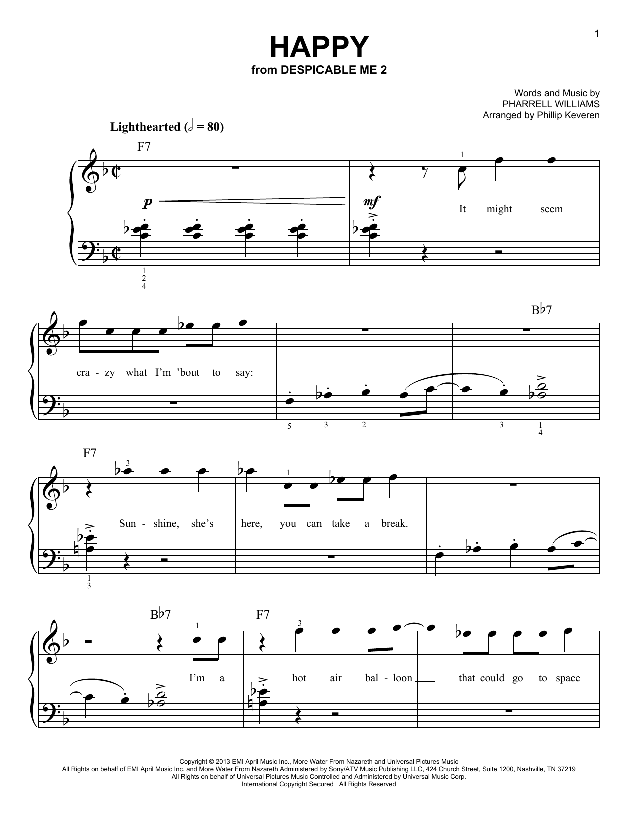 Download Pharrell Happy Sheet Music and learn how to play Easy Piano PDF digital score in minutes
