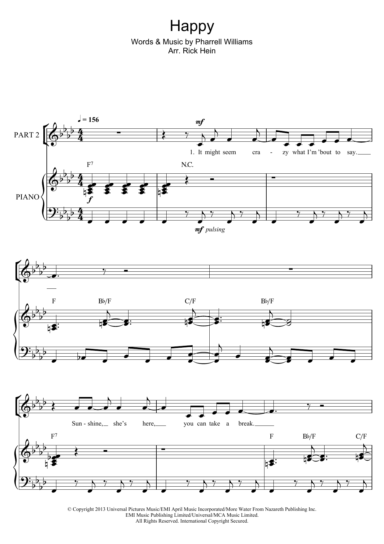 Download Pharrell Williams Happy (arr. Rick Hein) Sheet Music and learn how to play 2-Part Choir PDF digital score in minutes