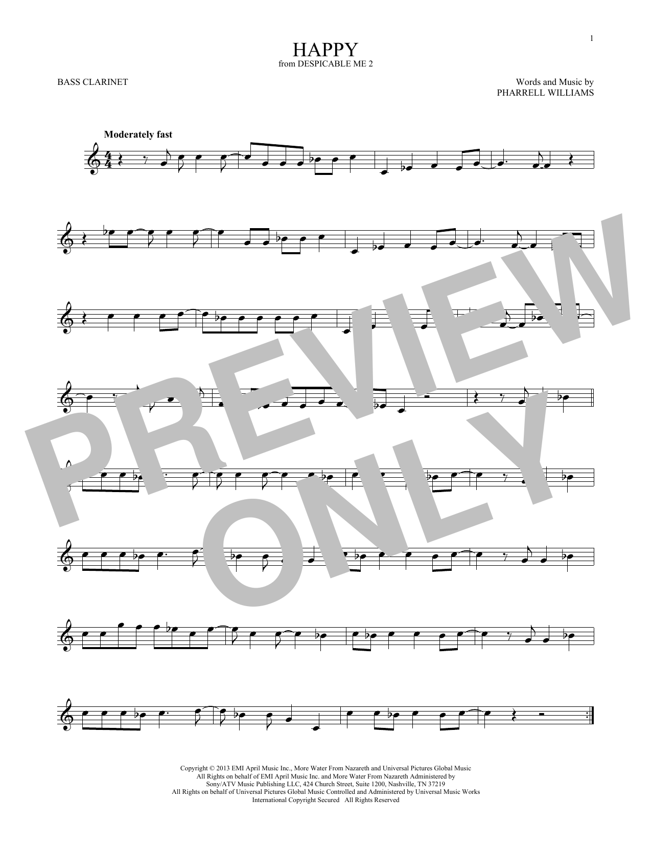 Download Pharrell Williams Happy (from Despicable Me 2) Sheet Music and learn how to play Bass Clarinet Solo PDF digital score in minutes