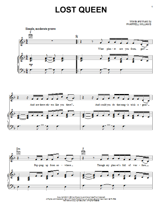 Download Pharrell Williams Lost Queen Sheet Music and learn how to play Piano, Vocal & Guitar (Right-Hand Melody) PDF digital score in minutes