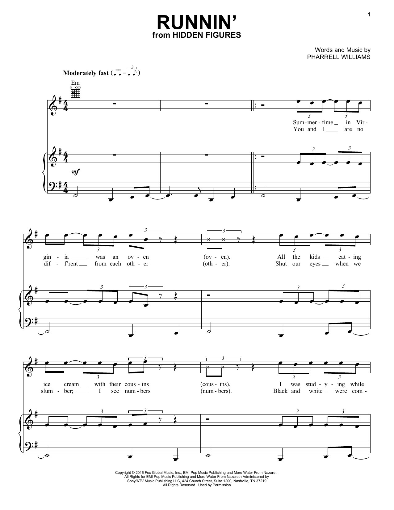 Download Pharrell Williams Runnin' Sheet Music and learn how to play Piano, Vocal & Guitar (Right-Hand Melody) PDF digital score in minutes