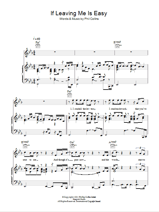 Download Phil Collins If Leaving Me Is Easy Sheet Music and learn how to play Piano, Vocal & Guitar (Right-Hand Melody) PDF digital score in minutes