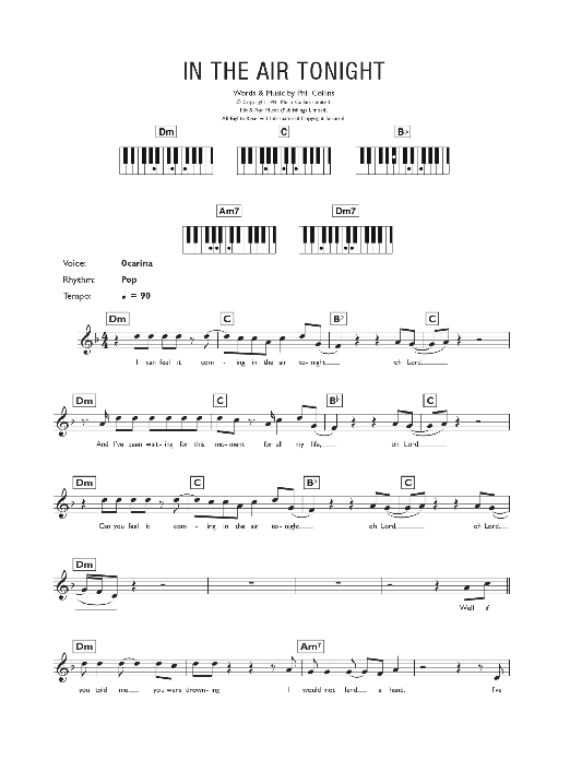 Download Phil Collins In The Air Tonight Sheet Music and learn how to play Lyrics & Piano Chords PDF digital score in minutes