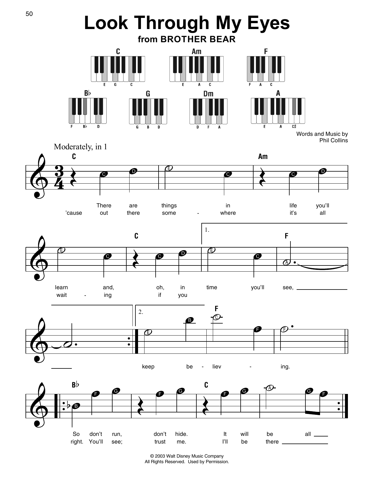 Download Phil Collins Look Through My Eyes (from Bridge To Terabithia) Sheet Music and learn how to play Super Easy Piano PDF digital score in minutes
