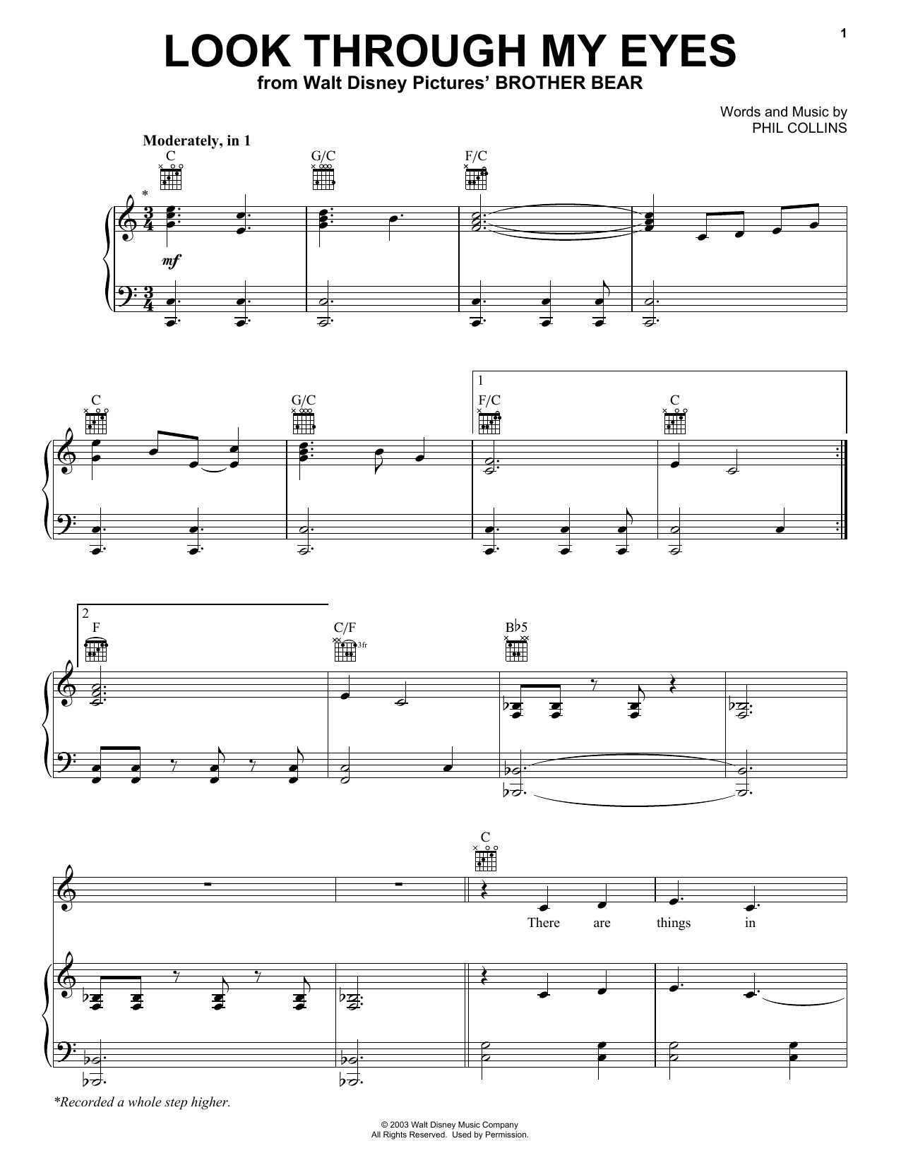 Download Phil Collins Look Through My Eyes Sheet Music and learn how to play Guitar Tab PDF digital score in minutes