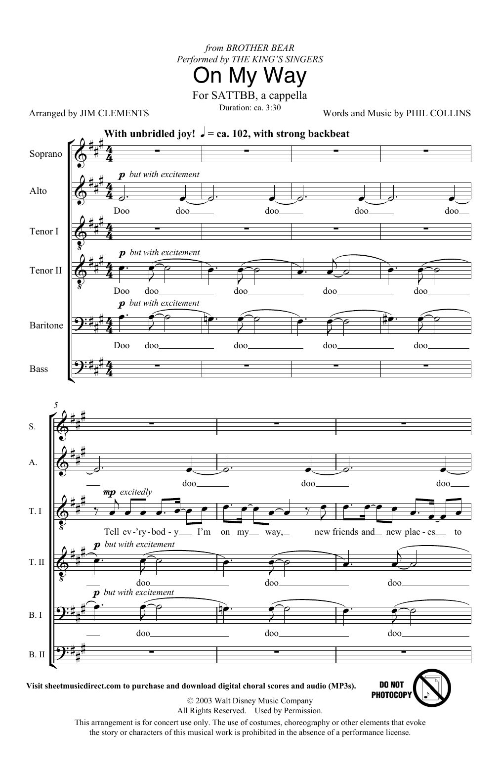 Download Phil Collins On My Way (from Brother Bear) (arr. Jim Clements) Sheet Music and learn how to play Choir PDF digital score in minutes