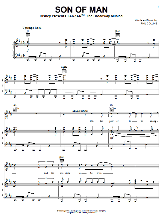 Download Phil Collins Son Of Man (from Walt Disney's Tarzan) Sheet Music and learn how to play Piano, Vocal & Guitar (Right-Hand Melody) PDF digital score in minutes