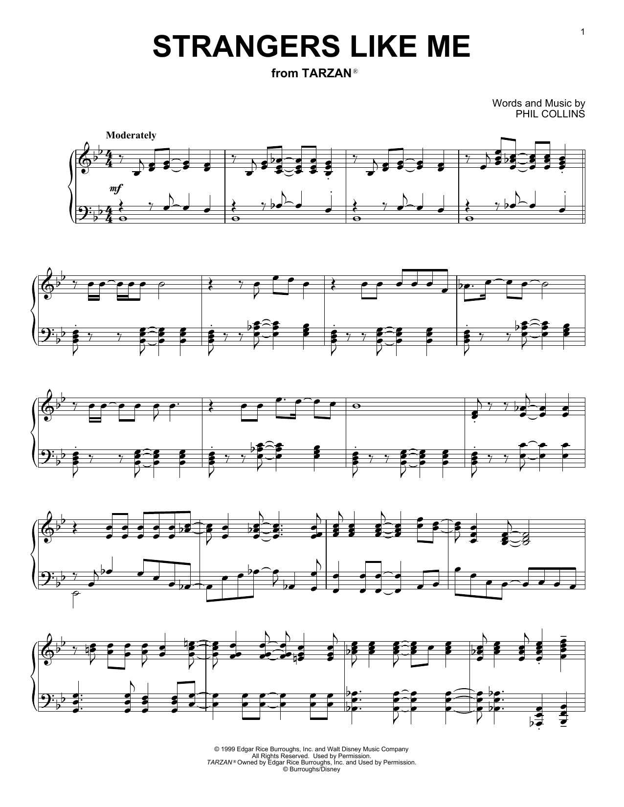 Download Phil Collins Strangers Like Me (from Disney's Tarzan) Sheet Music and learn how to play Piano Solo PDF digital score in minutes