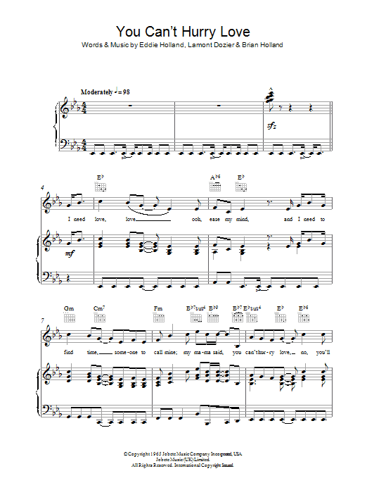 Download Phil Collins You Can't Hurry Love Sheet Music and learn how to play Piano, Vocal & Guitar (Right-Hand Melody) PDF digital score in minutes