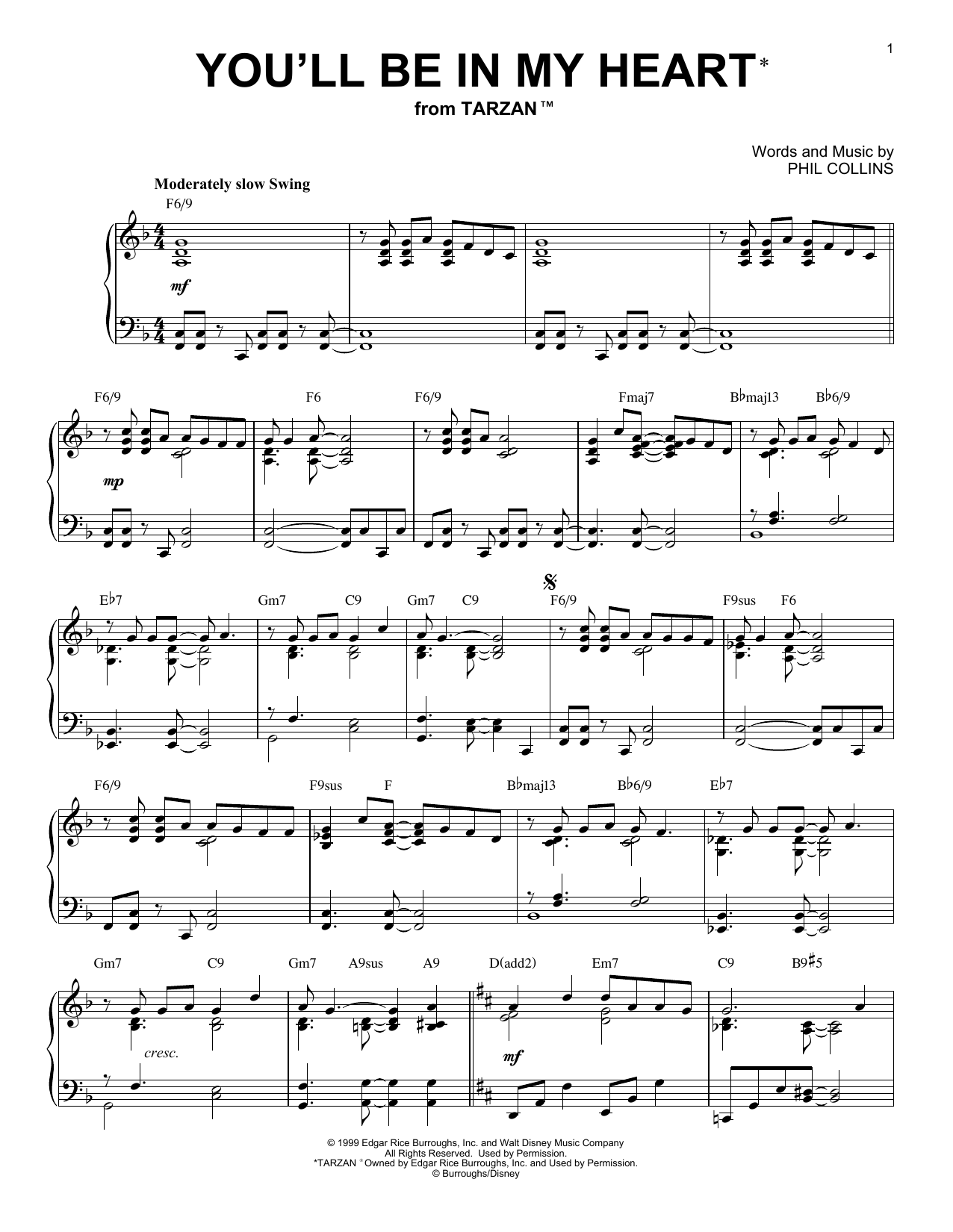 Download Phil Collins You'll Be In My Heart* Sheet Music and learn how to play Piano PDF digital score in minutes