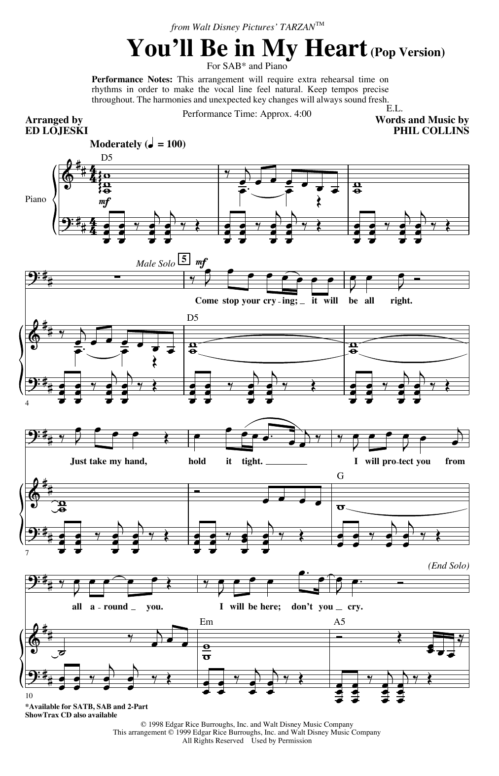 Download Phil Collins You'll Be In My Heart (Pop Version) (from Disney's Tarzan) (arr. Ed Lojeski) Sheet Music and learn how to play 2-Part Choir PDF digital score in minutes