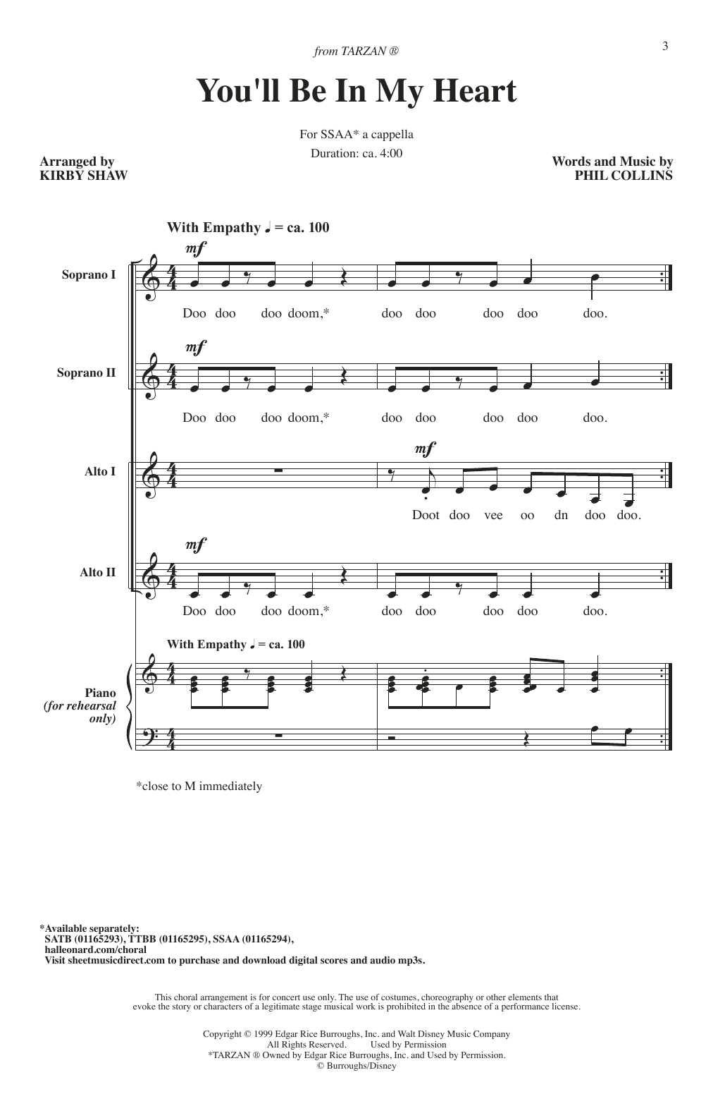 Download Phil Collins You'll Be In My Heart (Pop Version) (from Tarzan) (arr. Kirby Shaw) Sheet Music and learn how to play SATB Choir PDF digital score in minutes