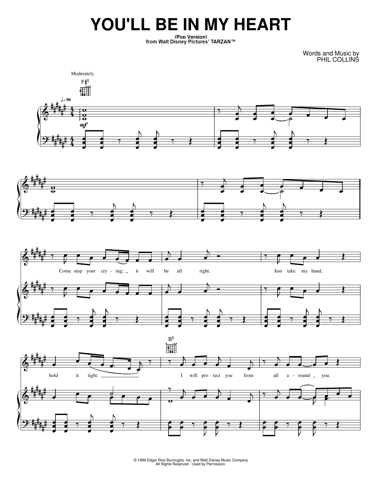 Download Phil Collins You'll Be in My Heart (Pop Version) Sheet Music and learn how to play Piano, Vocal & Guitar Chords (Right-Hand Melody) PDF digital score in minutes