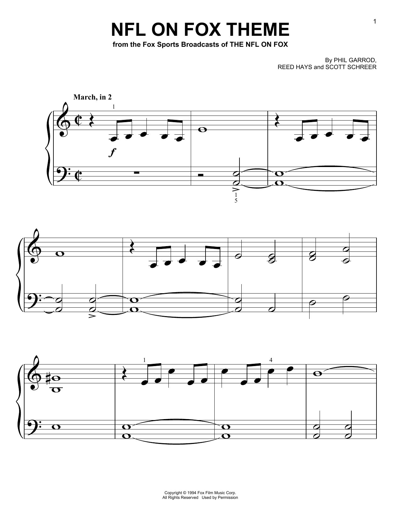 Download Phil Garrod NFL On Fox Theme Sheet Music and learn how to play Piano (Big Notes) PDF digital score in minutes