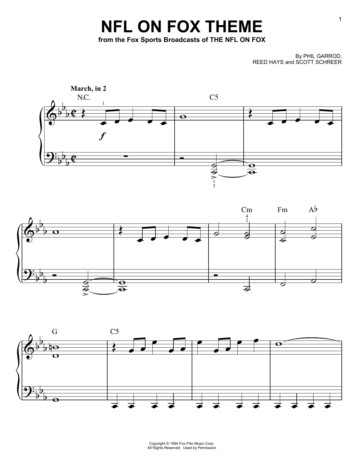 Download Phil Garrod, Reed Hayes and Scott Schreer NFL On Fox Theme Sheet Music and learn how to play Very Easy Piano PDF digital score in minutes