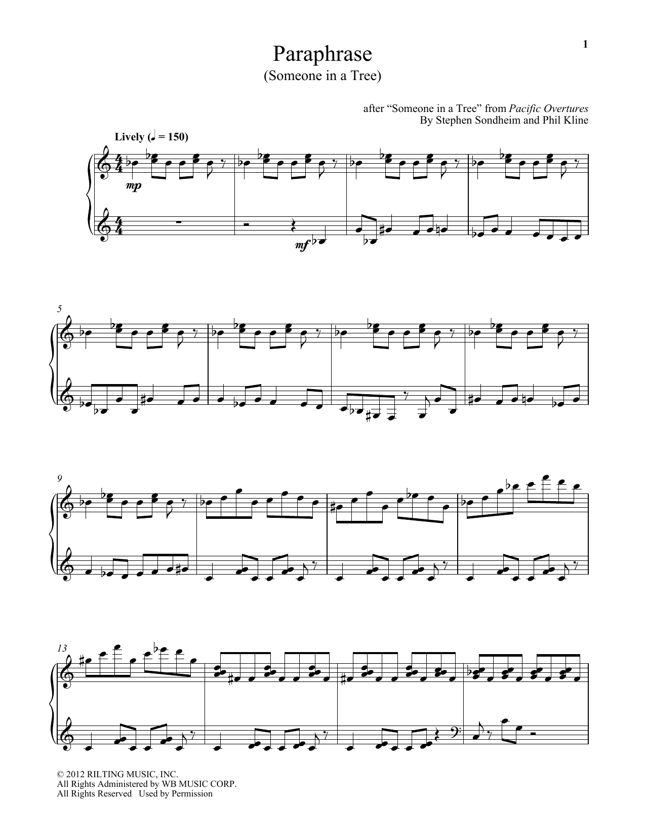 Download Stephen Sondheim Paraphrase (Someone In A Tree) (arr. Phil Kline) Sheet Music and learn how to play Piano PDF digital score in minutes