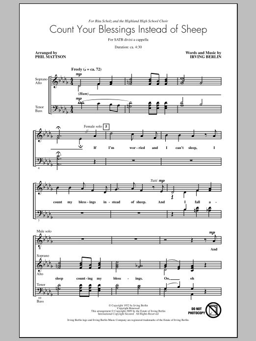 Download Phil Mattson Count Your Blessings Instead Of Sheep Sheet Music and learn how to play SATB Choir PDF digital score in minutes