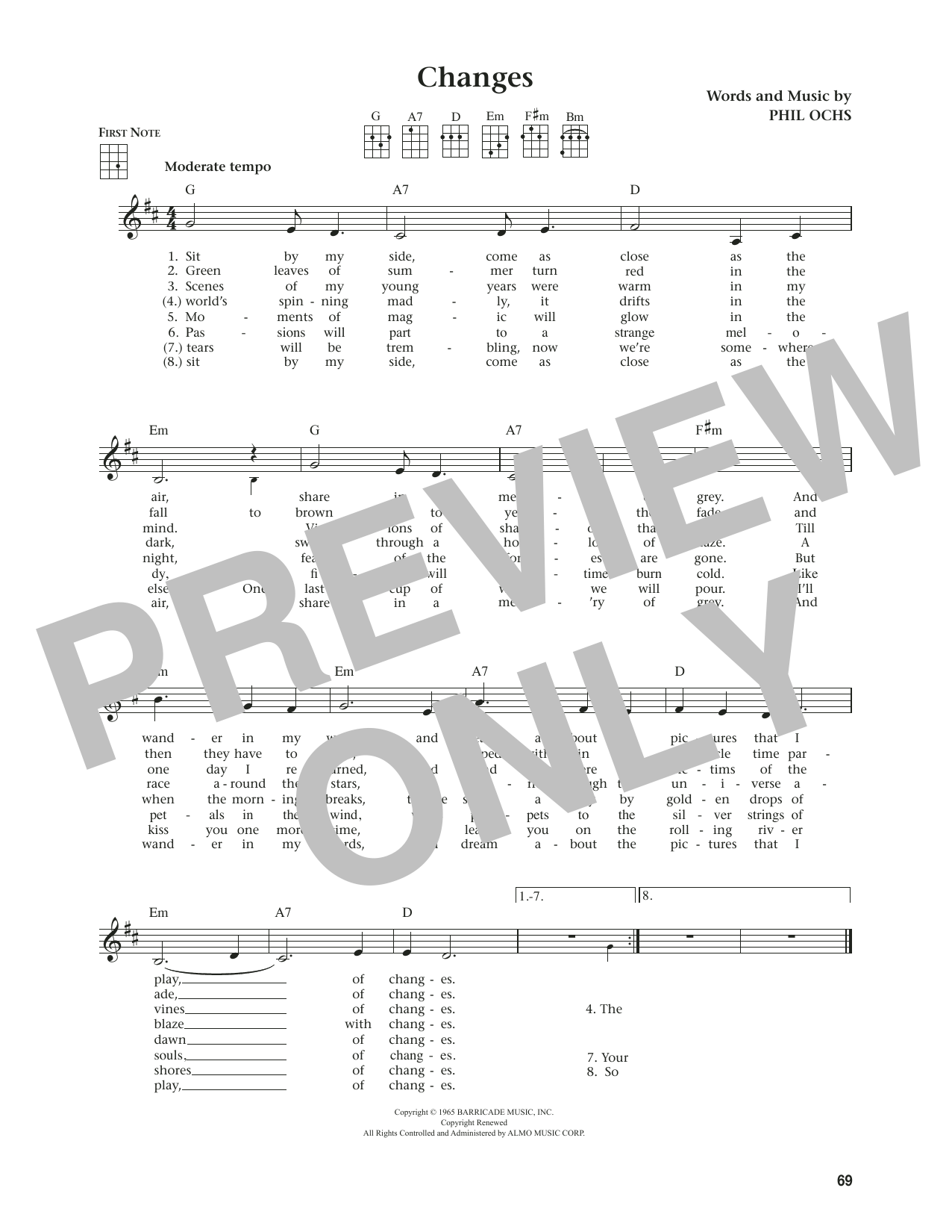 Download Phil Ochs Changes (from The Daily Ukulele) (arr. Jim Beloff) Sheet Music and learn how to play Ukulele PDF digital score in minutes