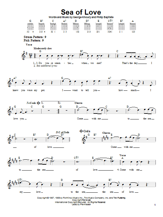 Download Phil Phillips Sea Of Love Sheet Music and learn how to play Easy Guitar PDF digital score in minutes