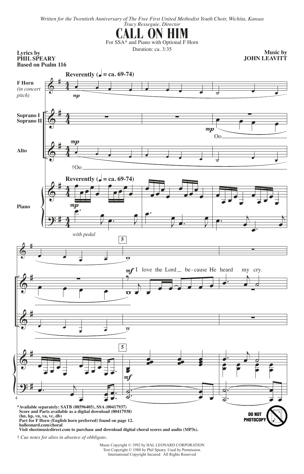 Download Phil Speary and John Leavitt Call On Him Sheet Music and learn how to play SSA Choir PDF digital score in minutes