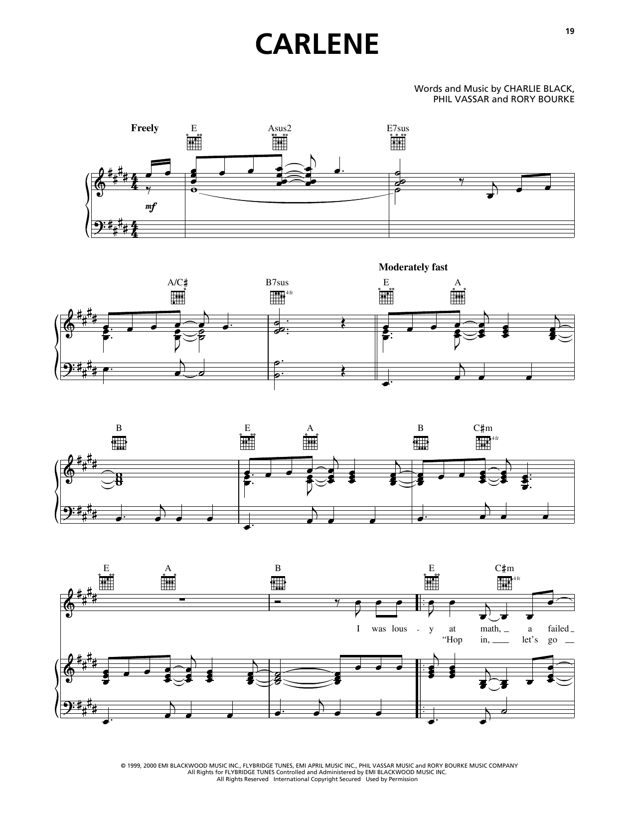 Download Phil Vassar Carlene Sheet Music and learn how to play Piano, Vocal & Guitar Chords (Right-Hand Melody) PDF digital score in minutes
