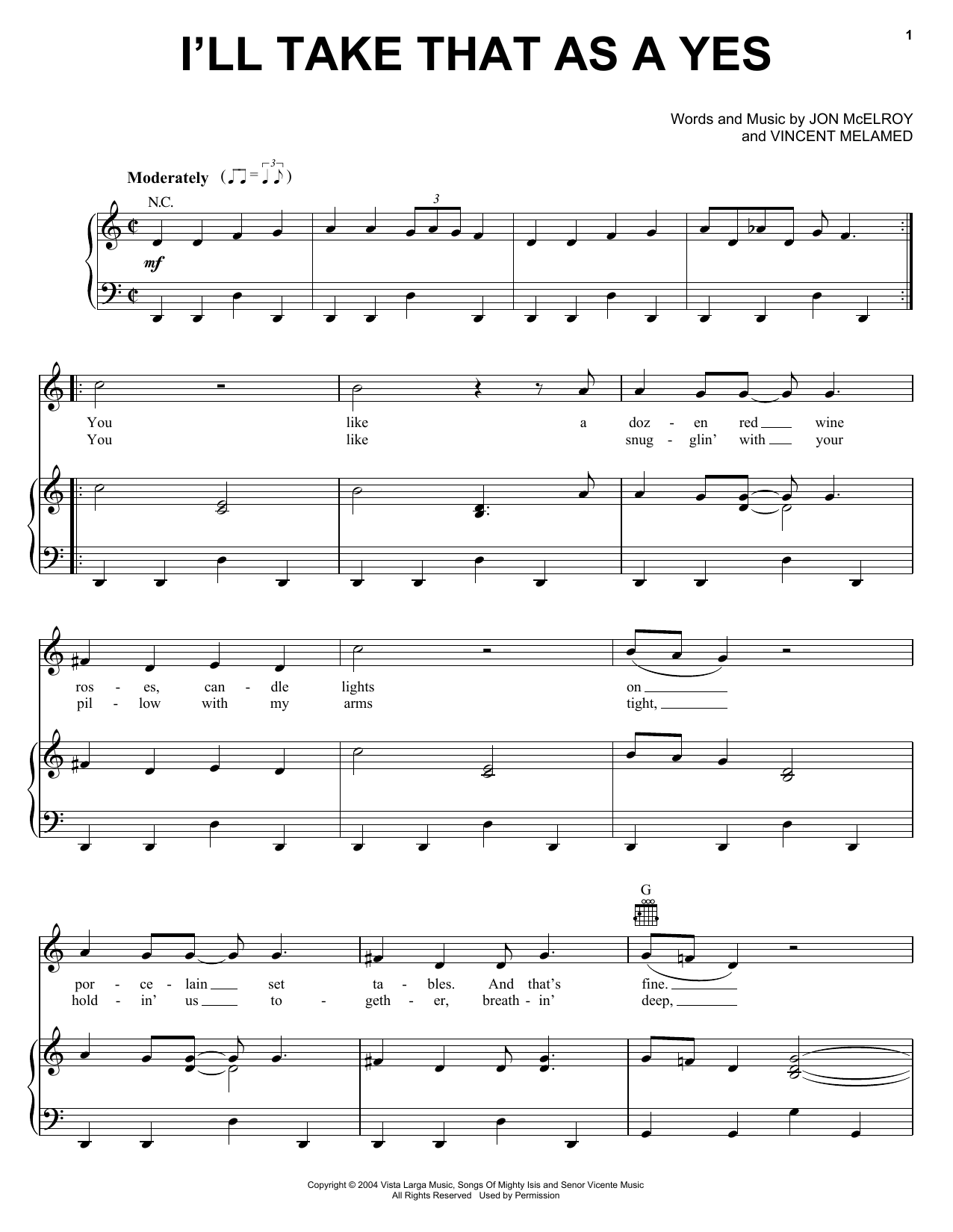 Download Phil Vassar I'll Take That As A Yes Sheet Music and learn how to play Piano, Vocal & Guitar Chords (Right-Hand Melody) PDF digital score in minutes